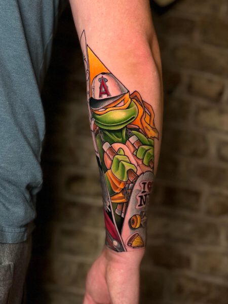 Comic Pop Art Tätowierung, Tattoo mit einer Schildkröte (turtles comic original)